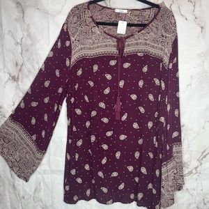 Maroon paisley long sleeve top
